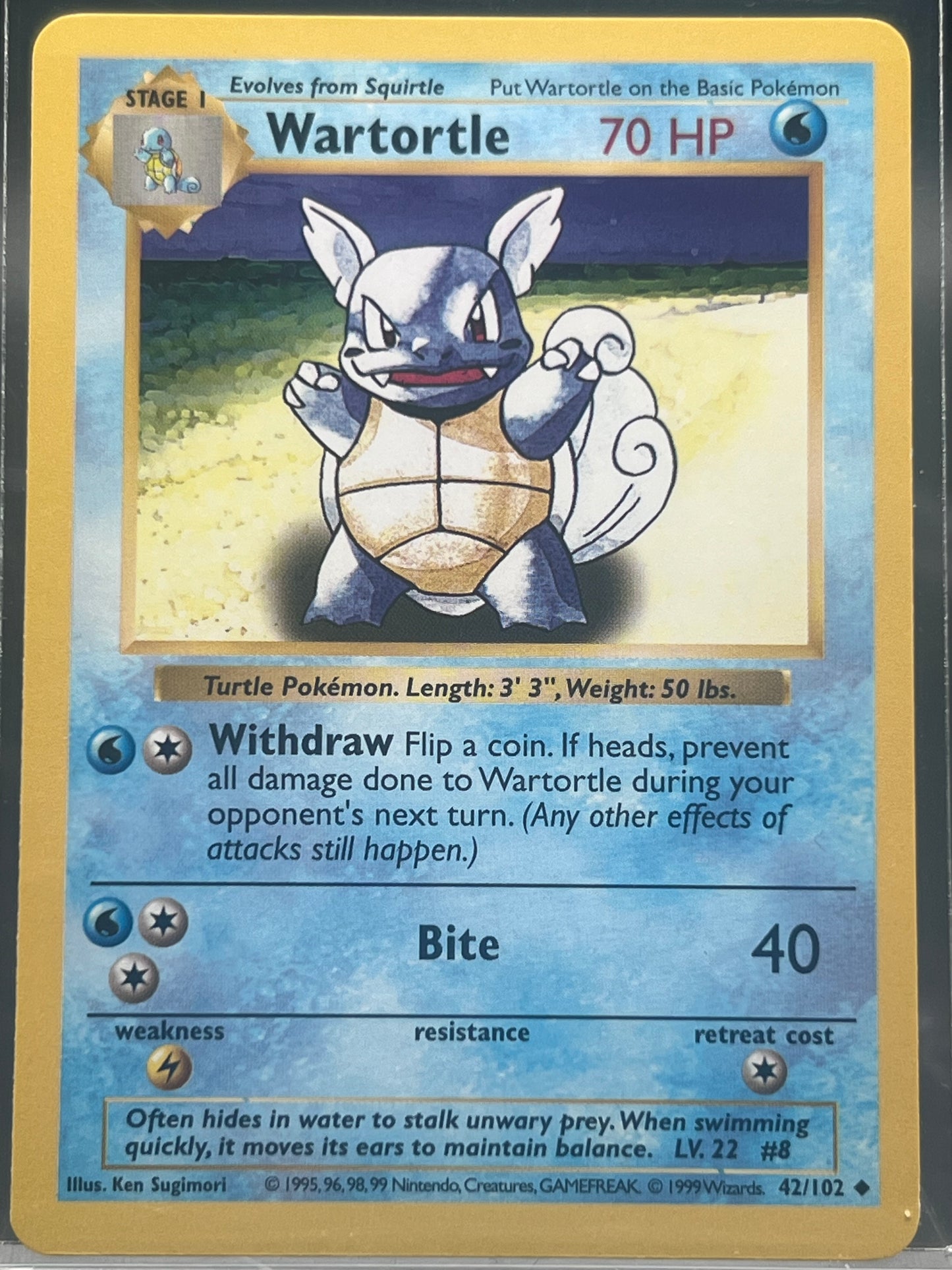 Wartortle #42 – Uncommon – Base Set Shadowless – Near Mint (NM) – Pokémon Card – Canada
