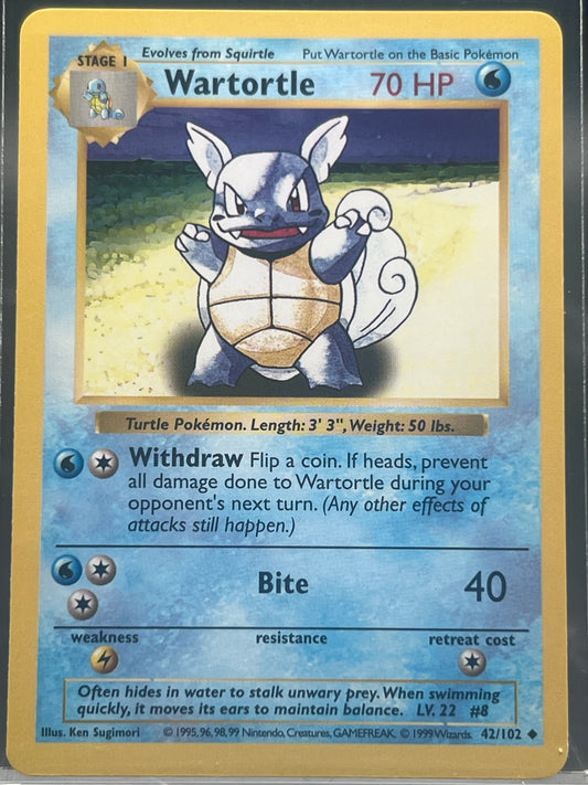 Wartortle #42 – Uncommon – Base Set Shadowless – Near Mint (NM) – Pokémon Card – Canada