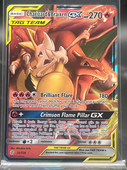 Charizard & Braixen GX #22/236 – Ultra Rare – Cosmic Eclipse – Near Mint (NM) – Pokémon Card – Canada